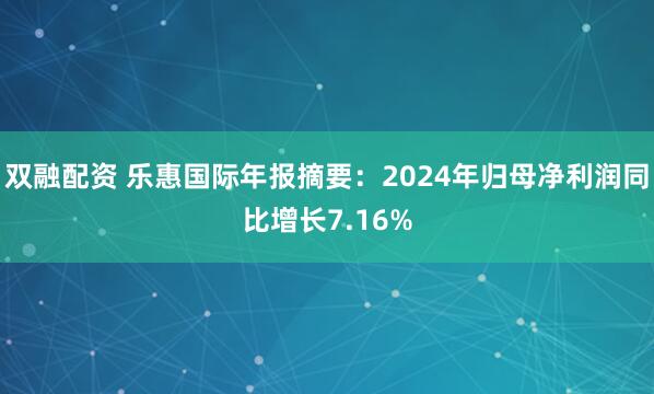 双融配资 乐惠国际年报摘要：2024年归母净利润同比增长7.16%